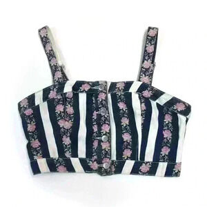 Forever 21 F21 Stripes Blue White Multi Crop Top